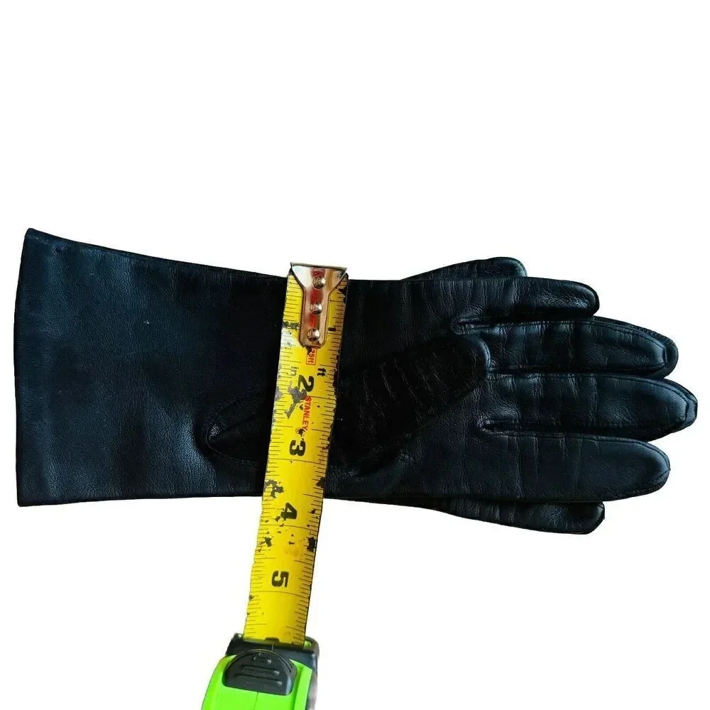 Vintage Shalimar Black Genuine Leather Lined Women's Gloves Sz‎ 7 Made In Italy